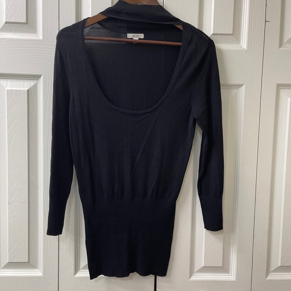 Cache Sweater Womens‎ Medium Black Silk Choker Scoop Zipper Y2K Luxury Chic